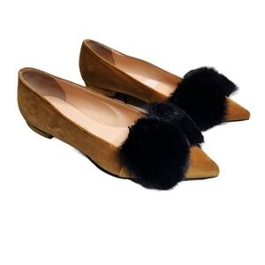 NWOB Eugenia kim Babs women's citrine leather mink fur pointed toe flats 6.5